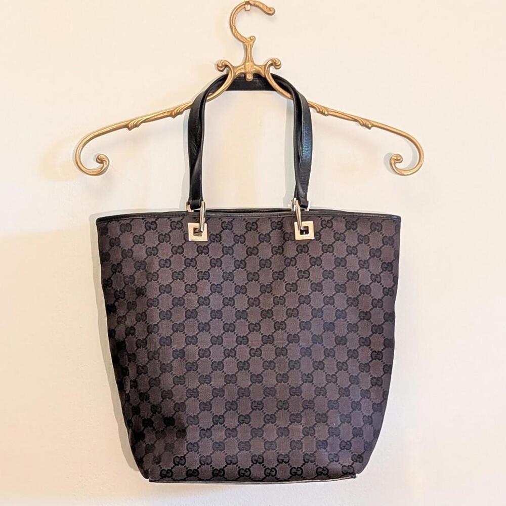 Gucci GG Supreme Monogram Tote Bag – Brown & Black Canvas with Leather Trim
